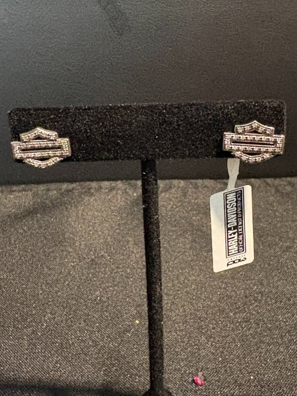 HARLEY DAVIDSON BAR & SHIELD OUTLINE POST CRYSTAL EARRINGS